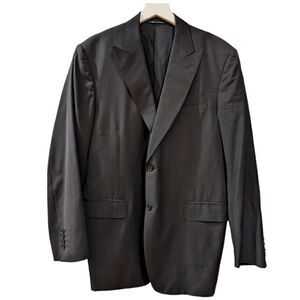 Canali Sal Lauretta Black 100% Wool Two Button Pencil Stripe Blazer Men's EU 52R